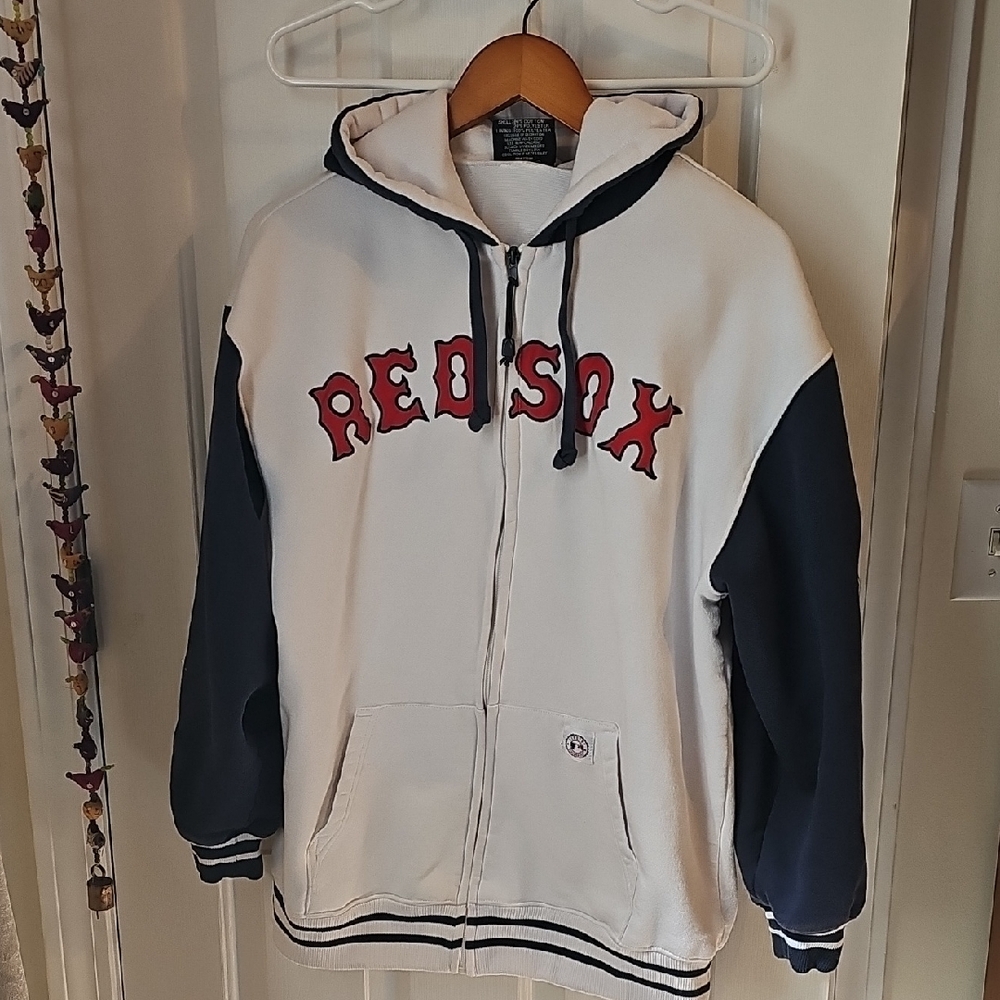 Men's Boston Red Sox Stitches White And Black Hoodie L Full Zip